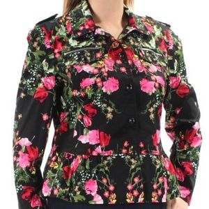 INC Black Floral Peplum Blazer